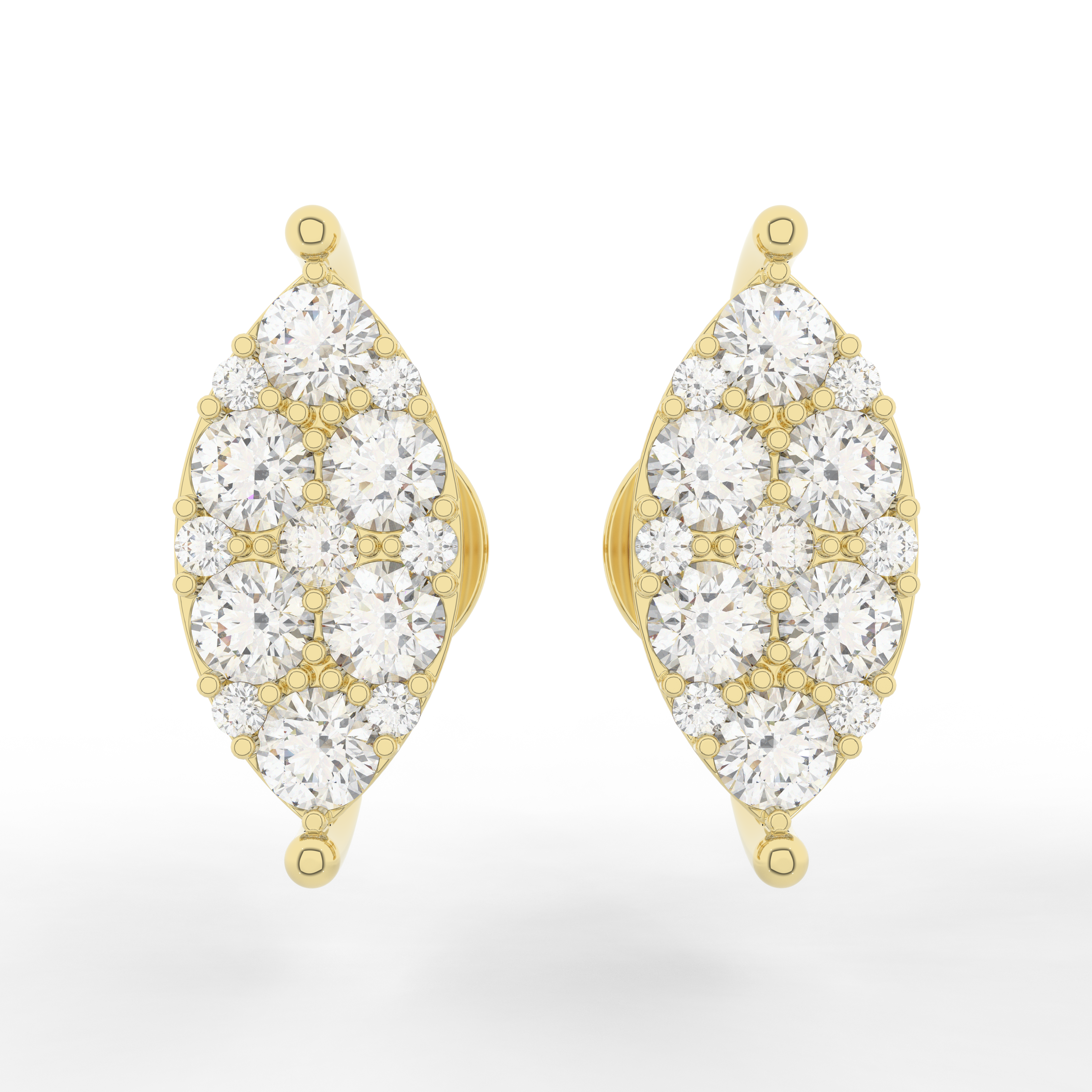 Cove Marquise Stud Earrings 1.01 Carats Natural Diamond 18 Karat Gold