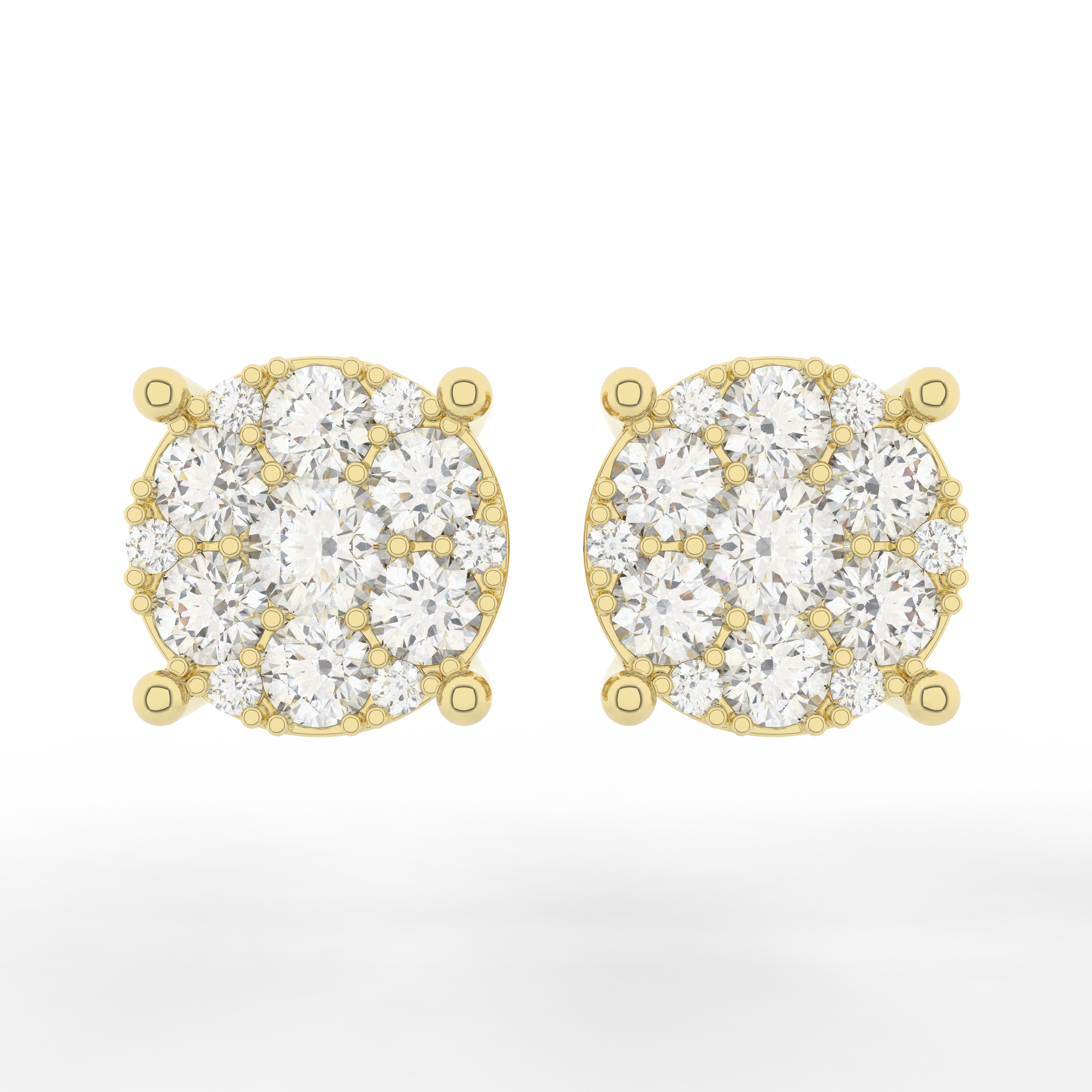 Cove Round Stud Earring 1.03 Carat Natural Diamond 18 Karat Gold