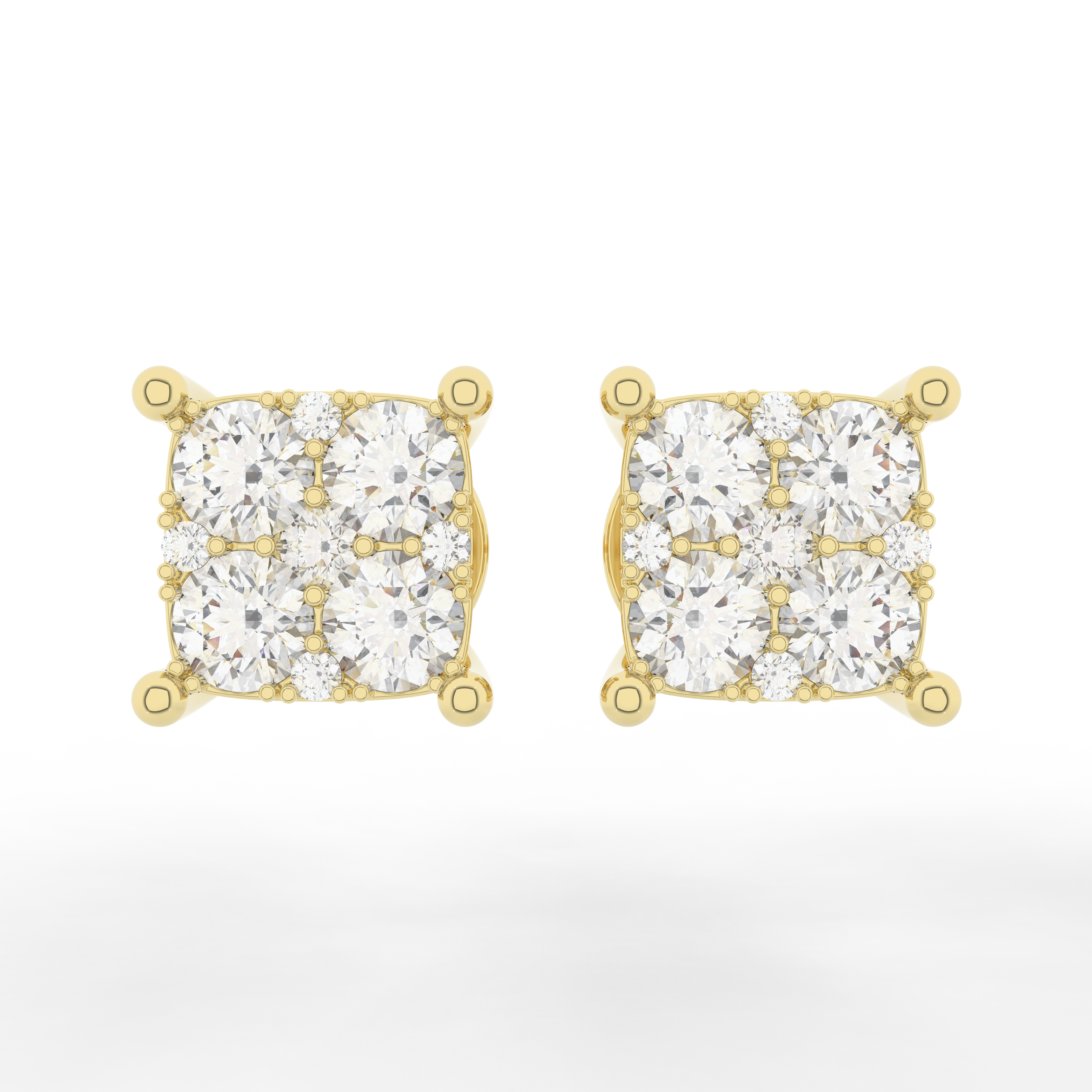Cove Square Stud Earrings 1.00 Carat Natural Diamond 18 Karat Gold