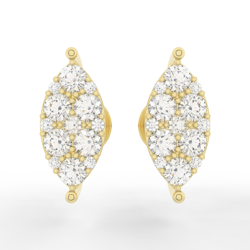 Cove Marquise Stud Earrings 1.01 Carats Natural Diamond 18 Karat Gold
