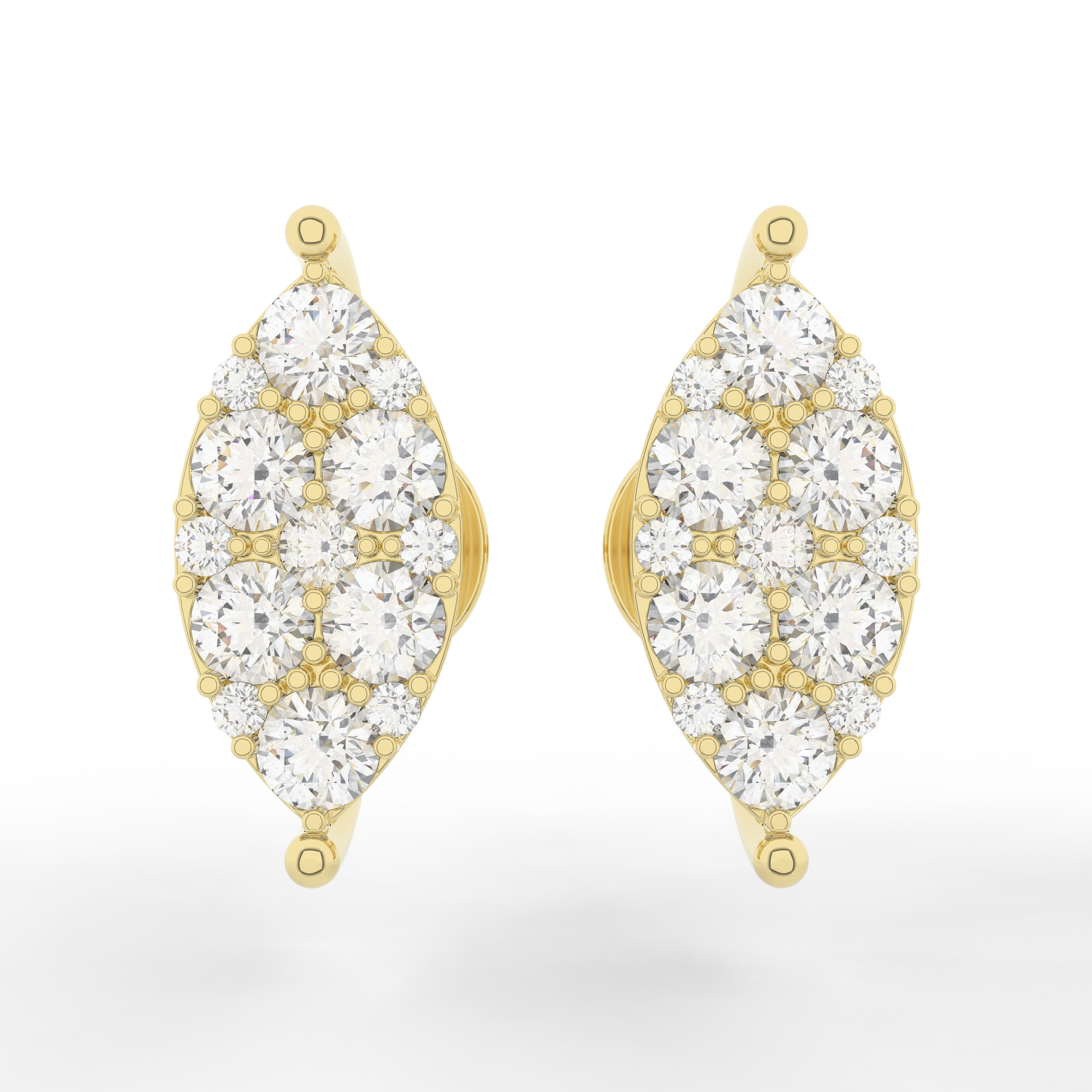 Cove Marquise Stud Earrings 1.01 Carats Natural Diamond 18 Karat Gold