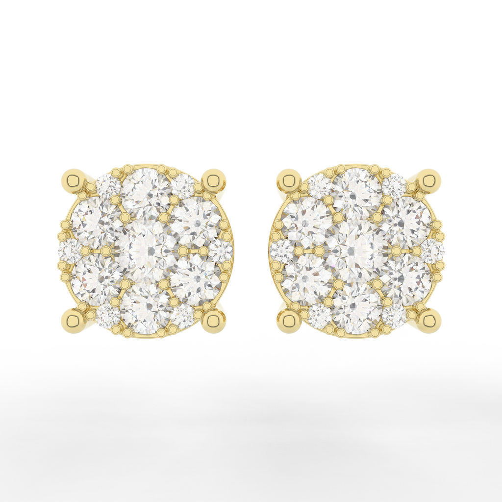Cove Round Stud Earring 1.03 Carat Natural Diamond 18 Karat Gold