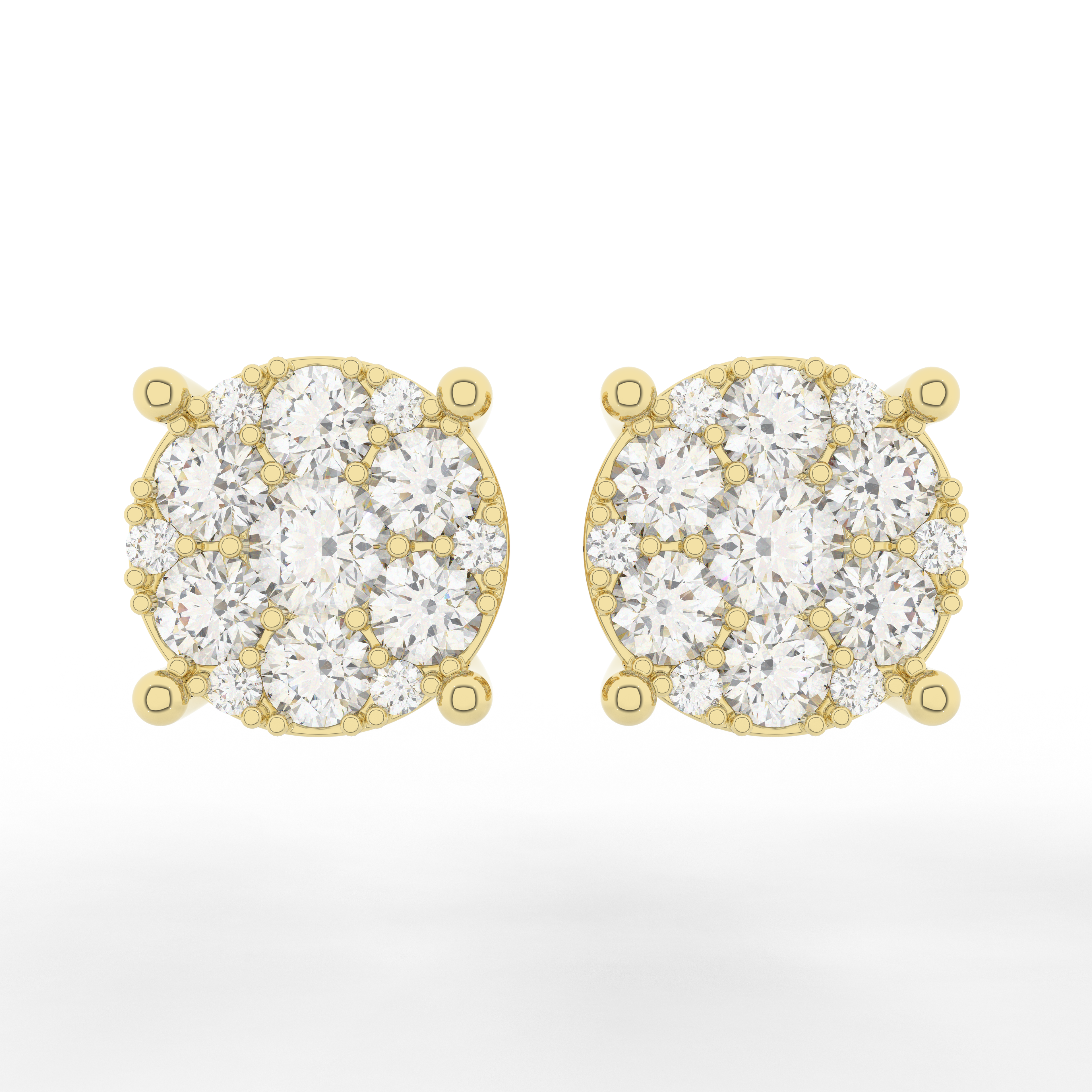 Cove Round Stud Earring 1.03 Carat Natural Diamond 18 Karat Gold