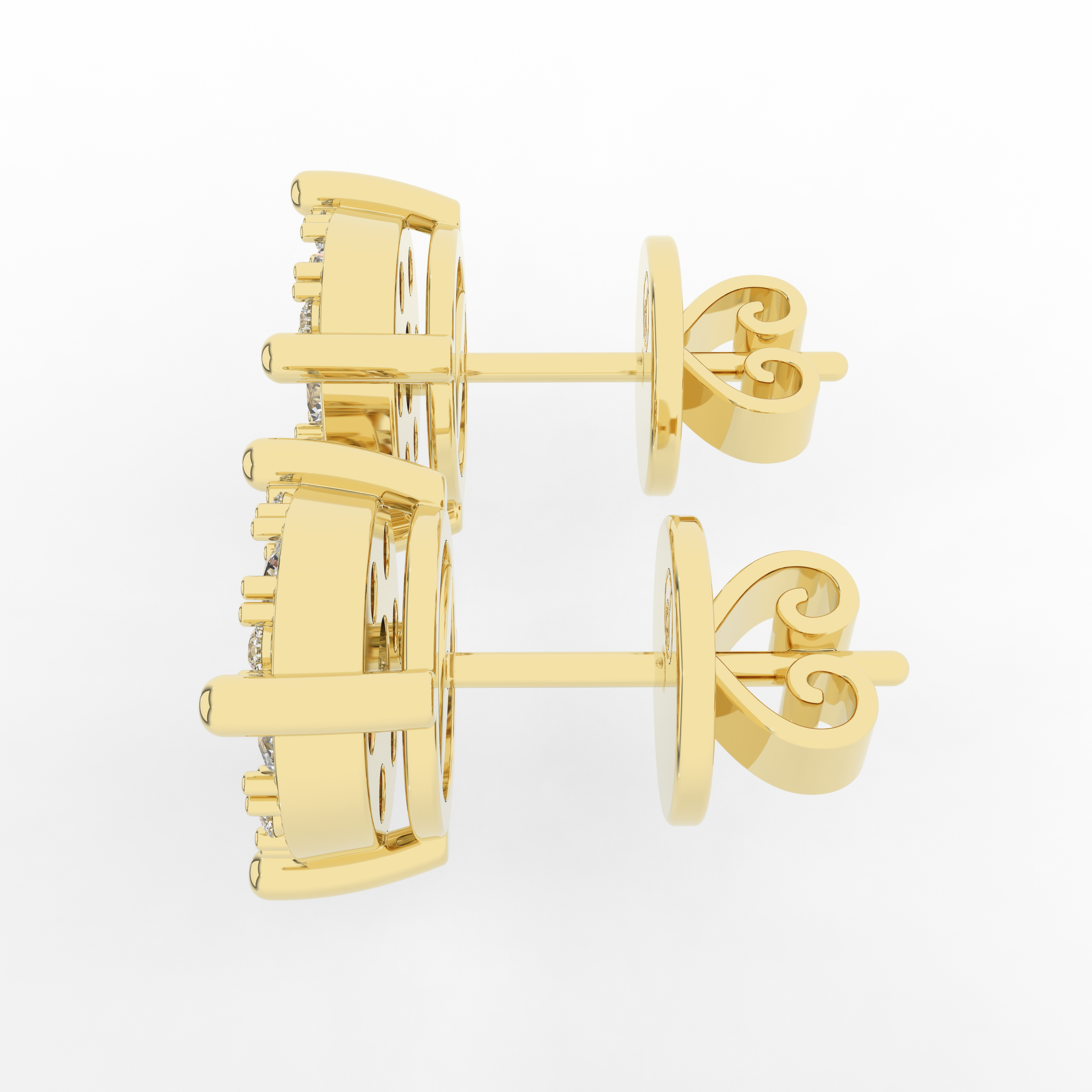 Cove Round Stud Earring 1.03 Carat Natural Diamond 18 Karat Gold