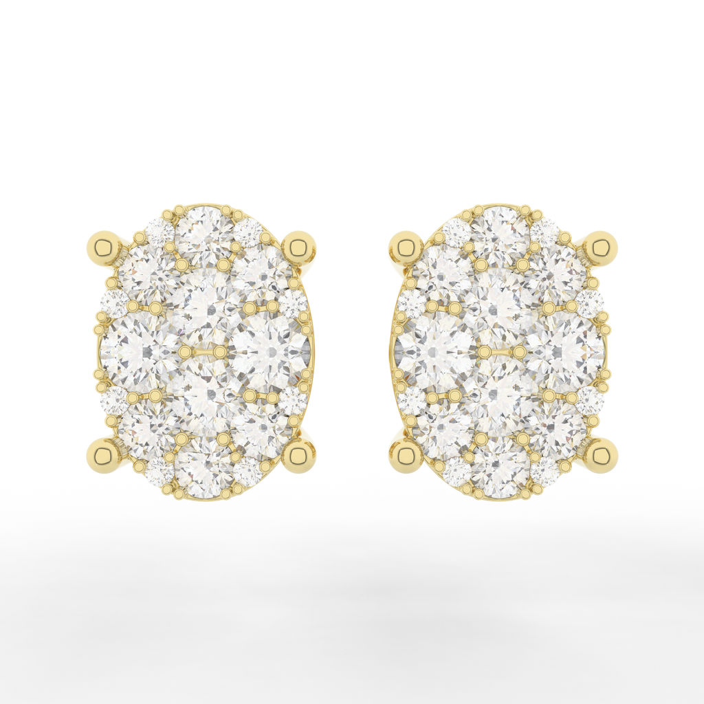 Cove Oval Stud Earrings 1.15 Carat Natural Diamond 18 Karat Gold