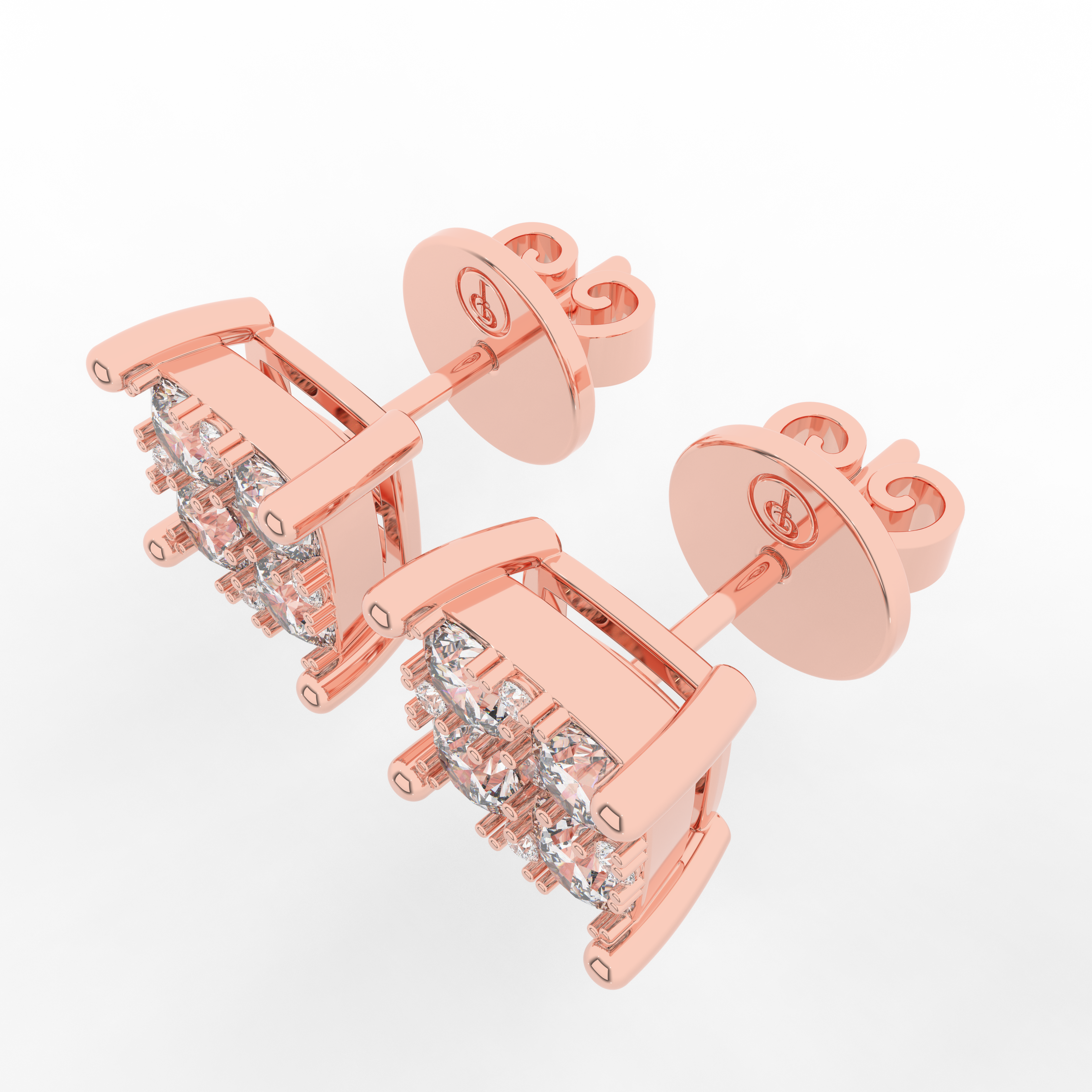 Cove Square Stud Earrings 1.00 Carat Natural Diamond 18 Karat Gold