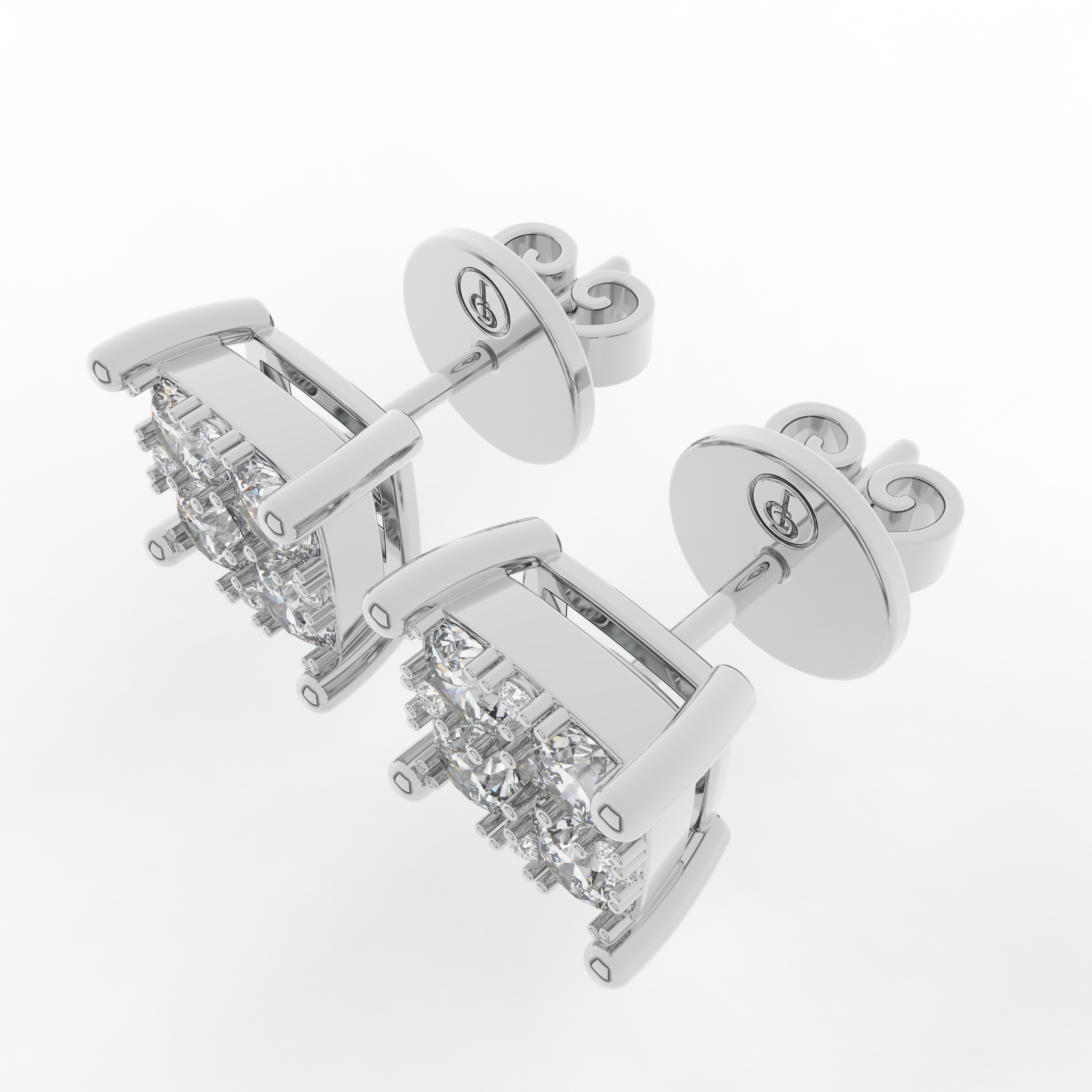 Cove Square Stud Earrings 1.00 Carat Natural Diamond 18 Karat Gold