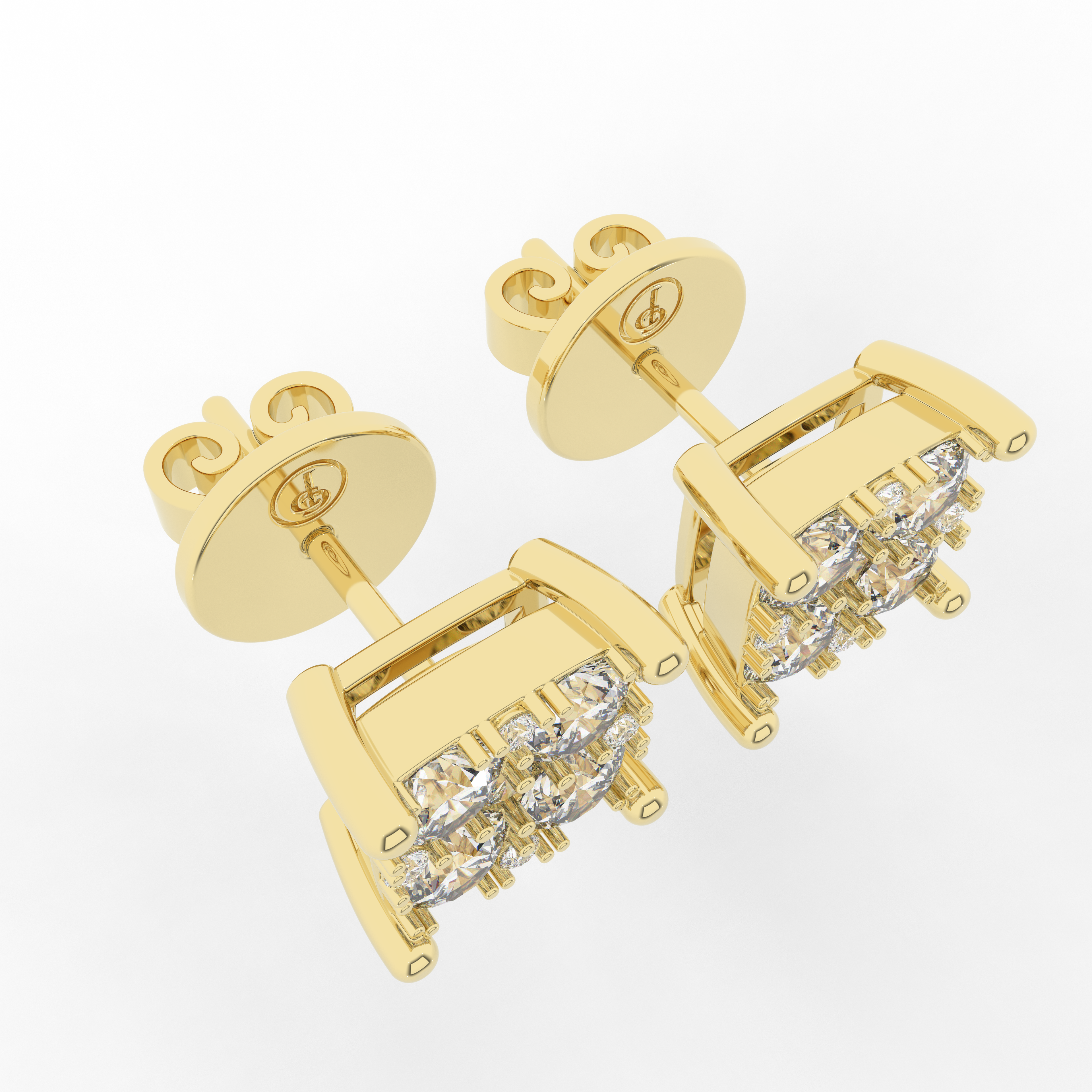 Cove Square Stud Earrings 1.00 Carat Natural Diamond 18 Karat Gold