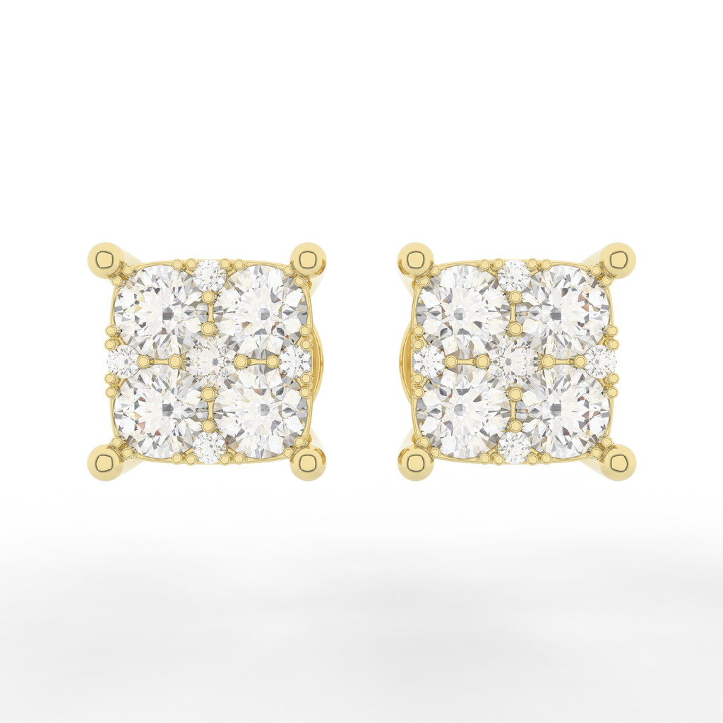 Cove Square Stud Earrings 1.00 Carat Natural Diamond 18 Karat Gold