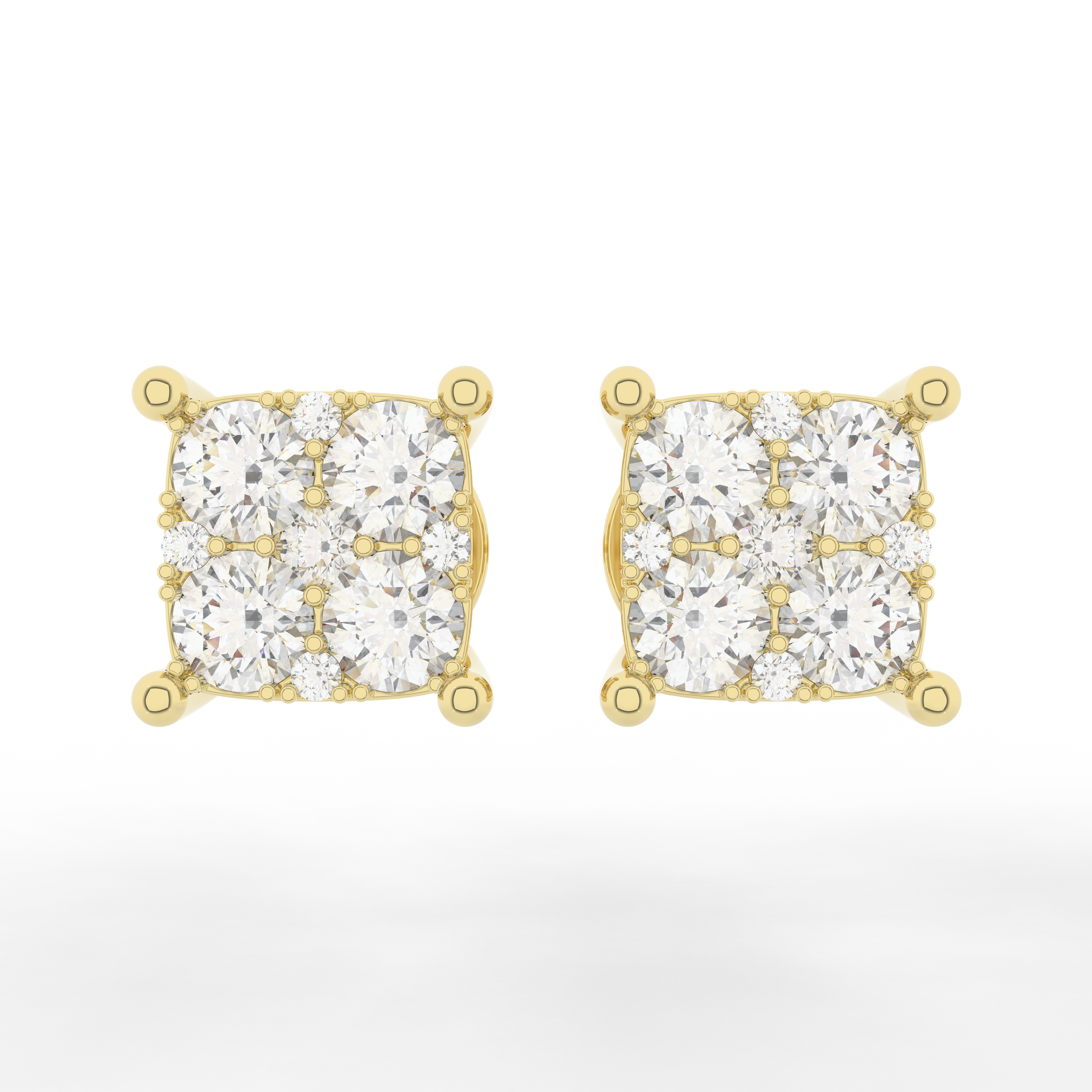 Cove Square Stud Earrings 1.00 Carat Natural Diamond 18 Karat Gold
