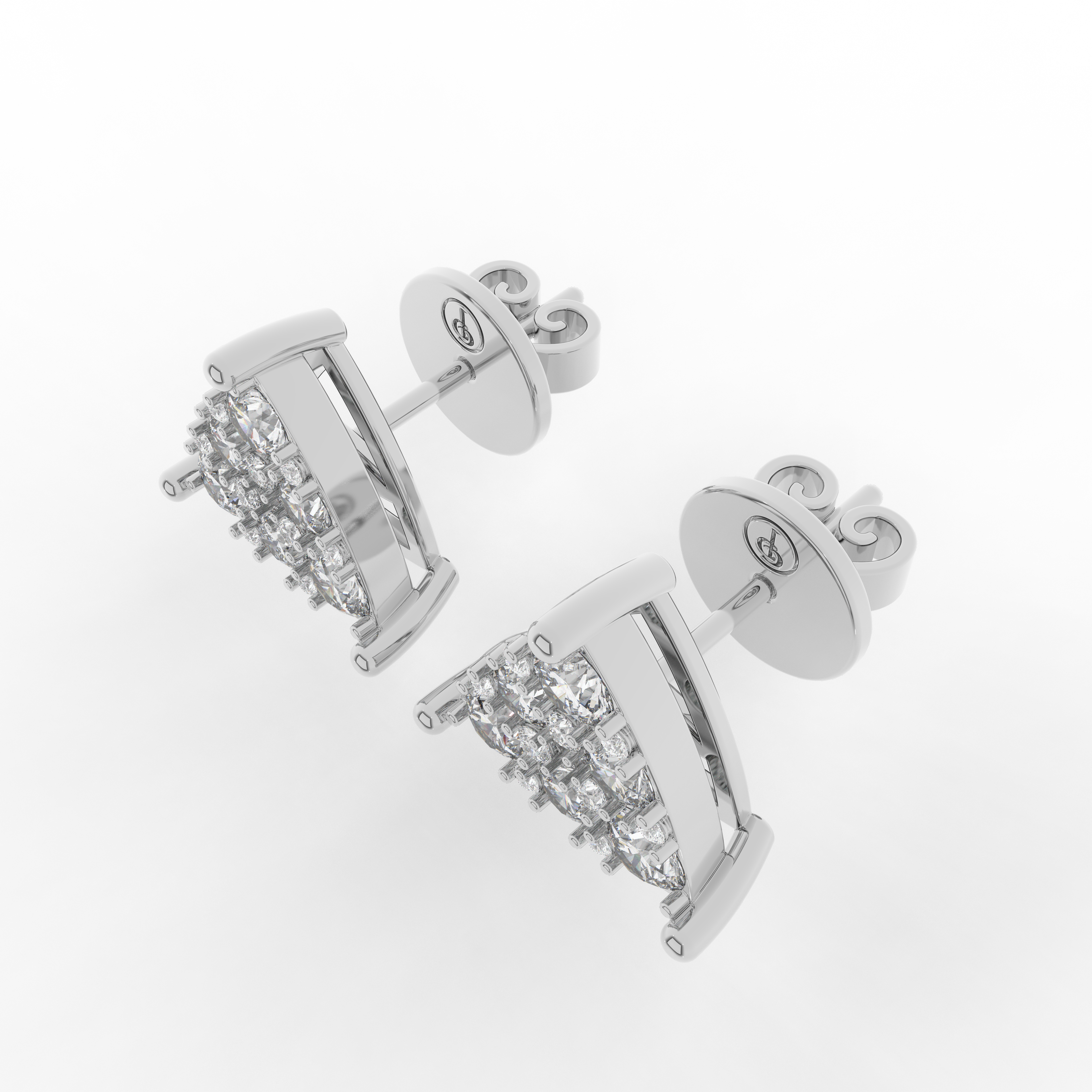 Cove Trillion Stud Earrings 1.05 Carat Natural Diamond 18 Karat Gold