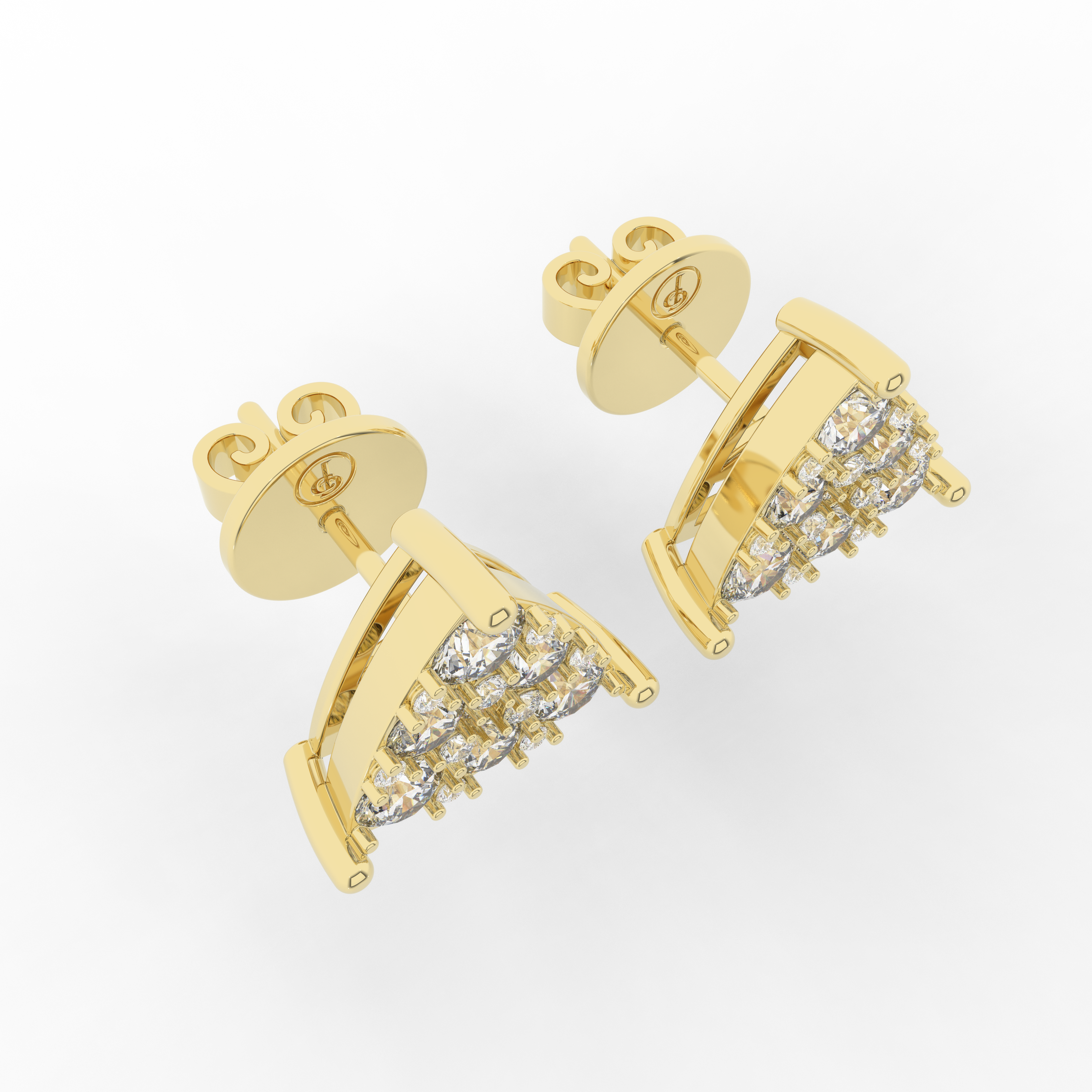 Cove Trillion Stud Earrings 1.05 Carat Natural Diamond 18 Karat Gold
