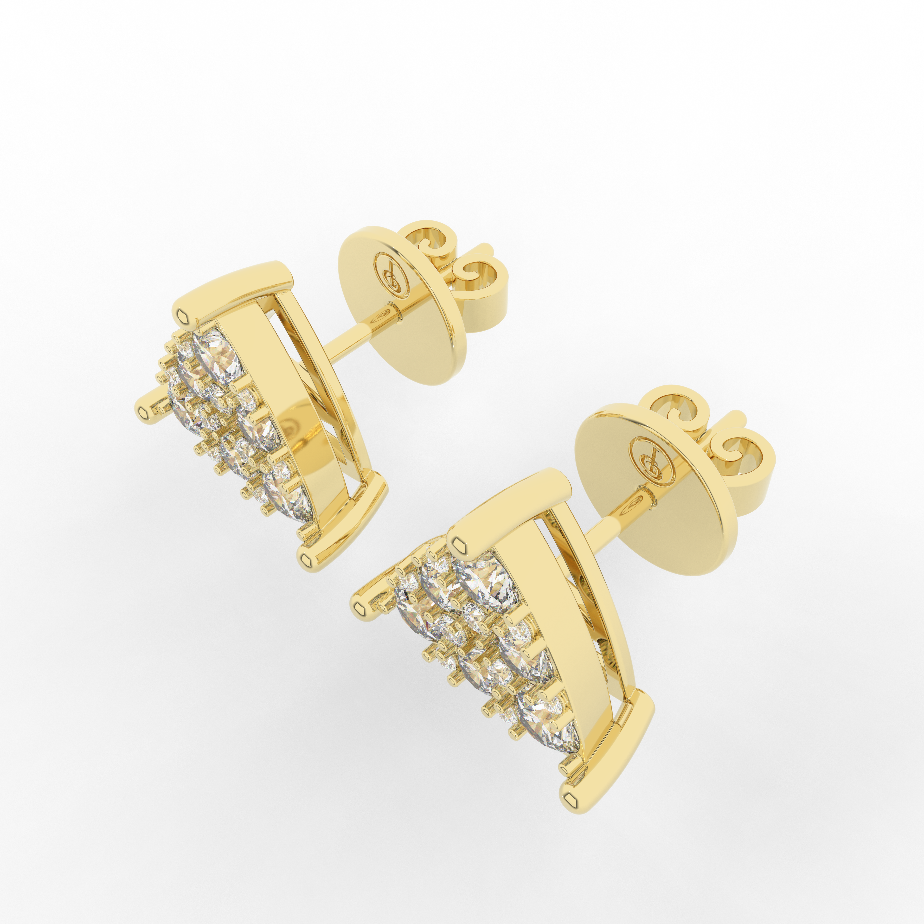 Cove Trillion Stud Earrings 1.05 Carat Natural Diamond 18 Karat Gold