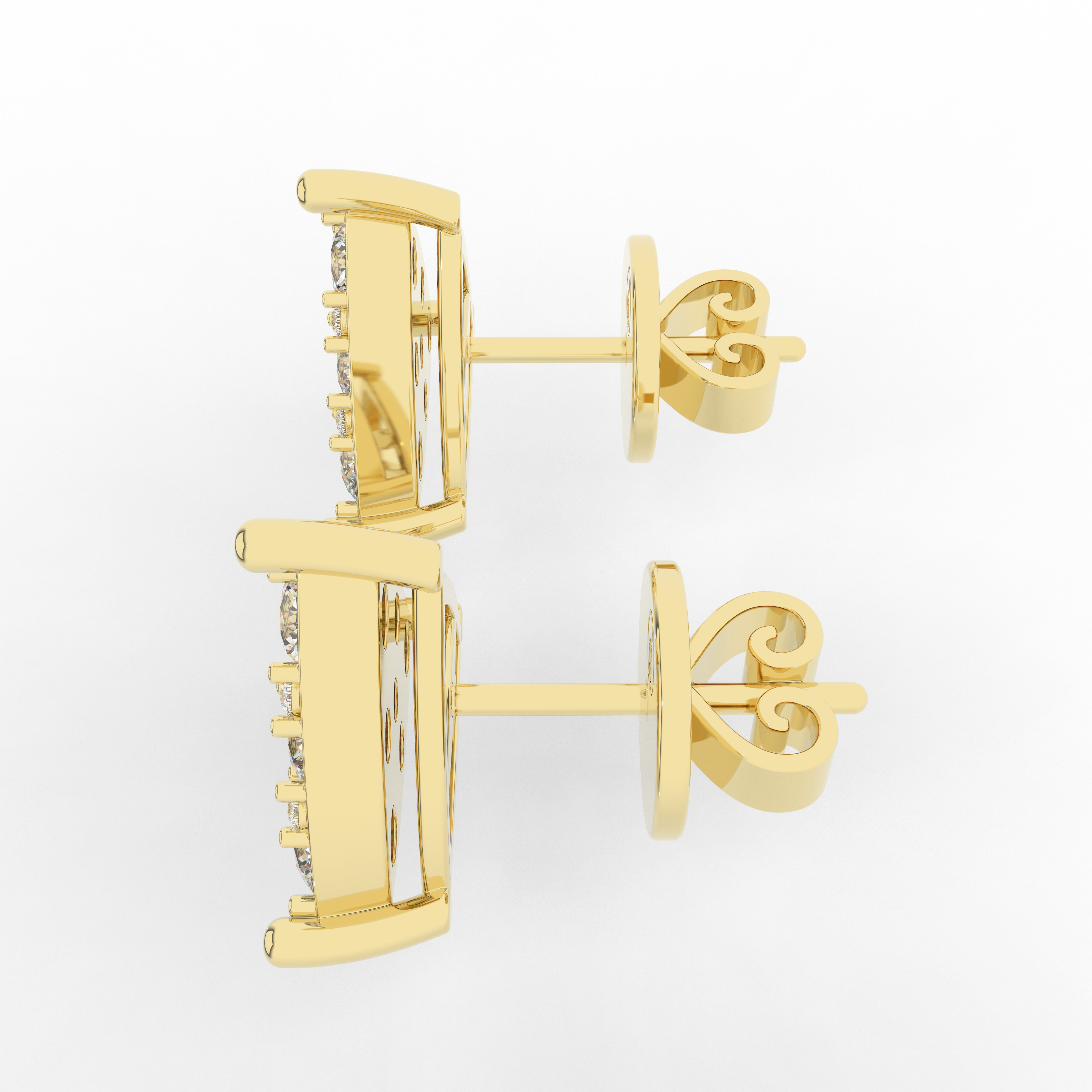 Cove Trillion Stud Earrings 1.05 Carat Natural Diamond 18 Karat Gold