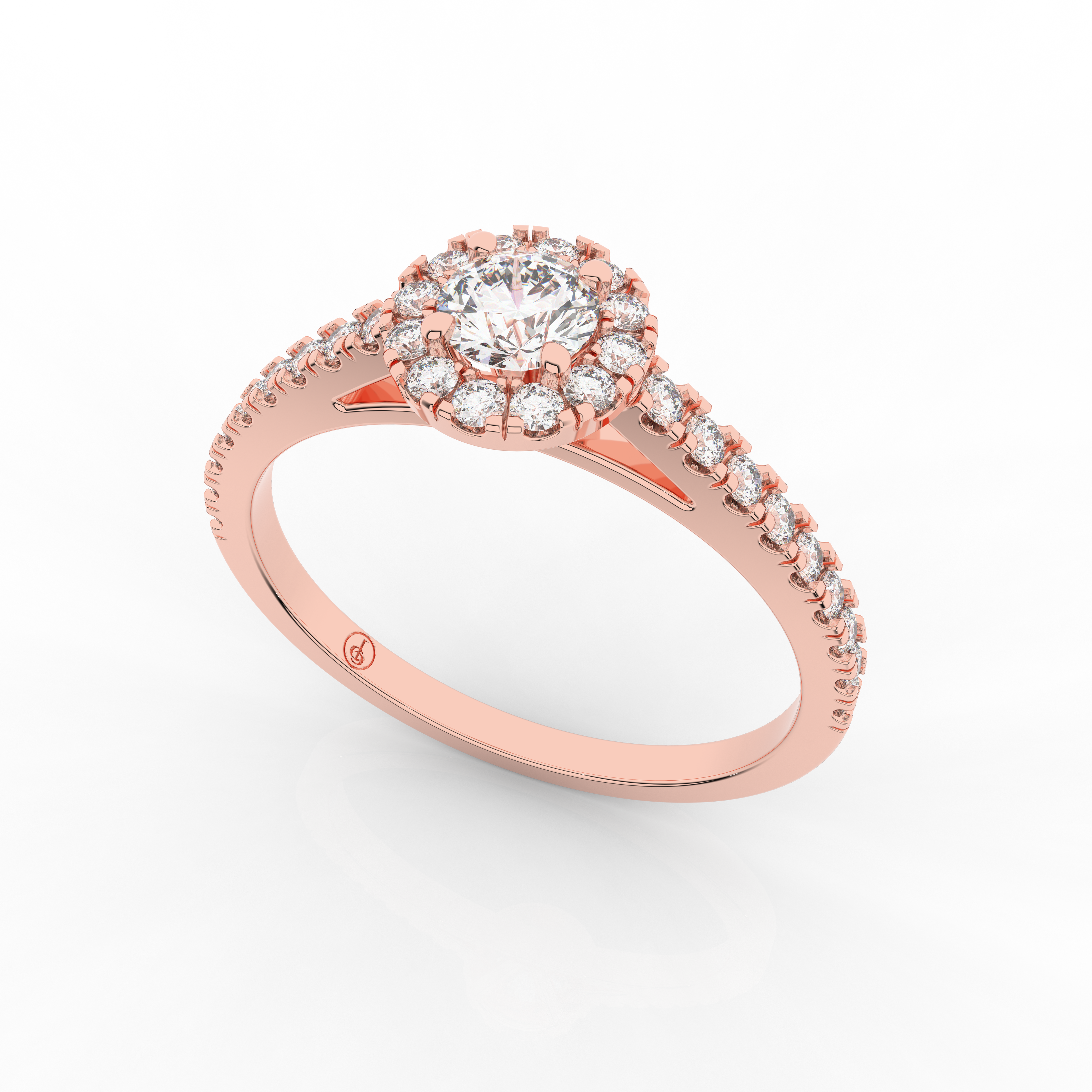 Elix Round Pave Engagement Ring 0.55 Carat Natural Diamond 18 Karat Gold