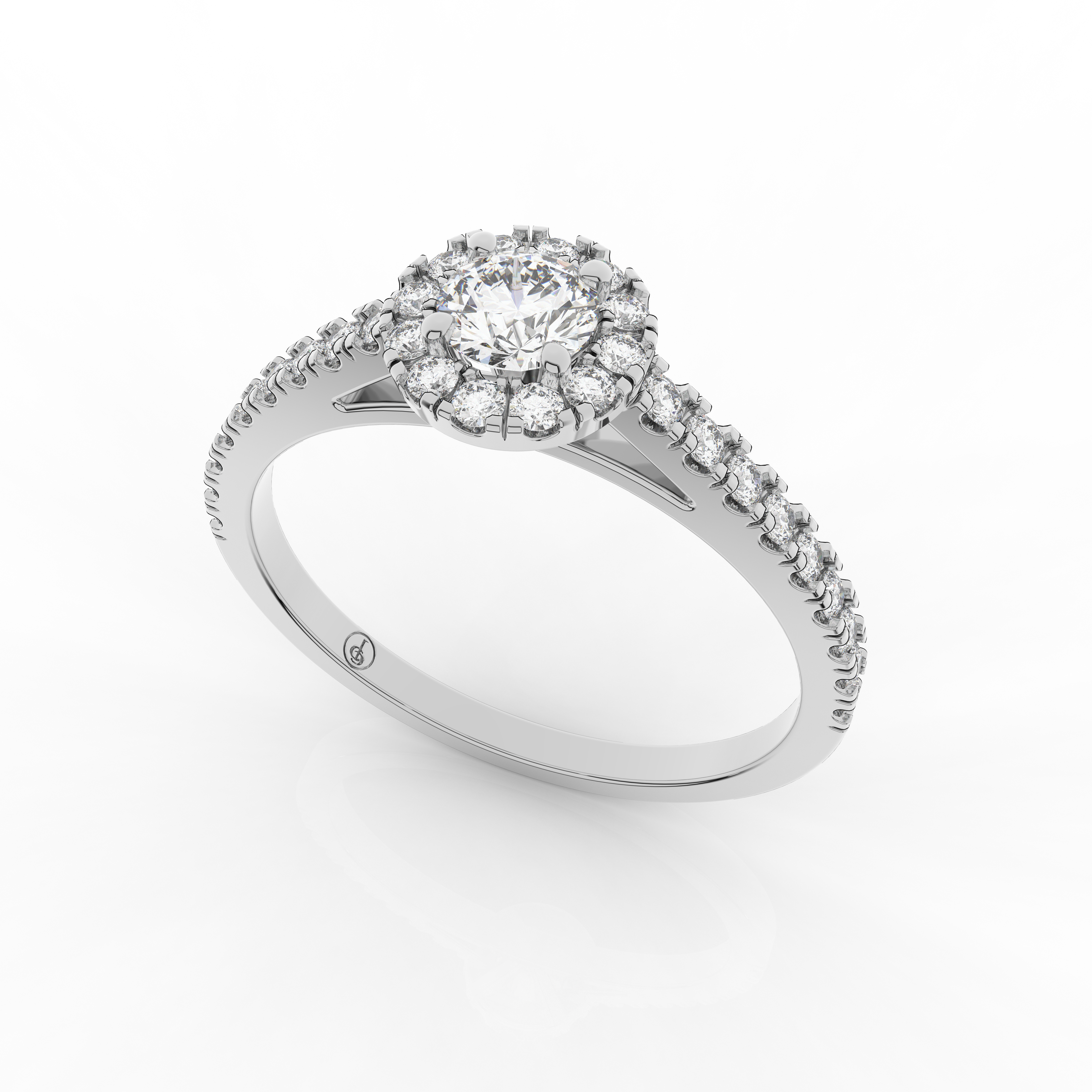 Elix Round Pave Engagement Ring 0.55 Carat Natural Diamond 18 Karat Gold