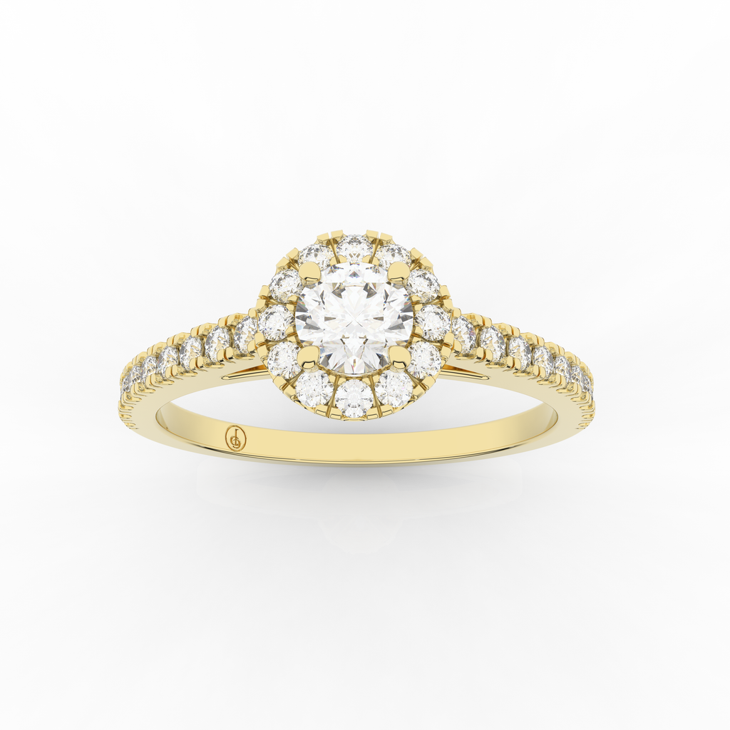 Elix Round Pave Engagement Ring 0.55 Carat Natural Diamond 18 Karat Gold