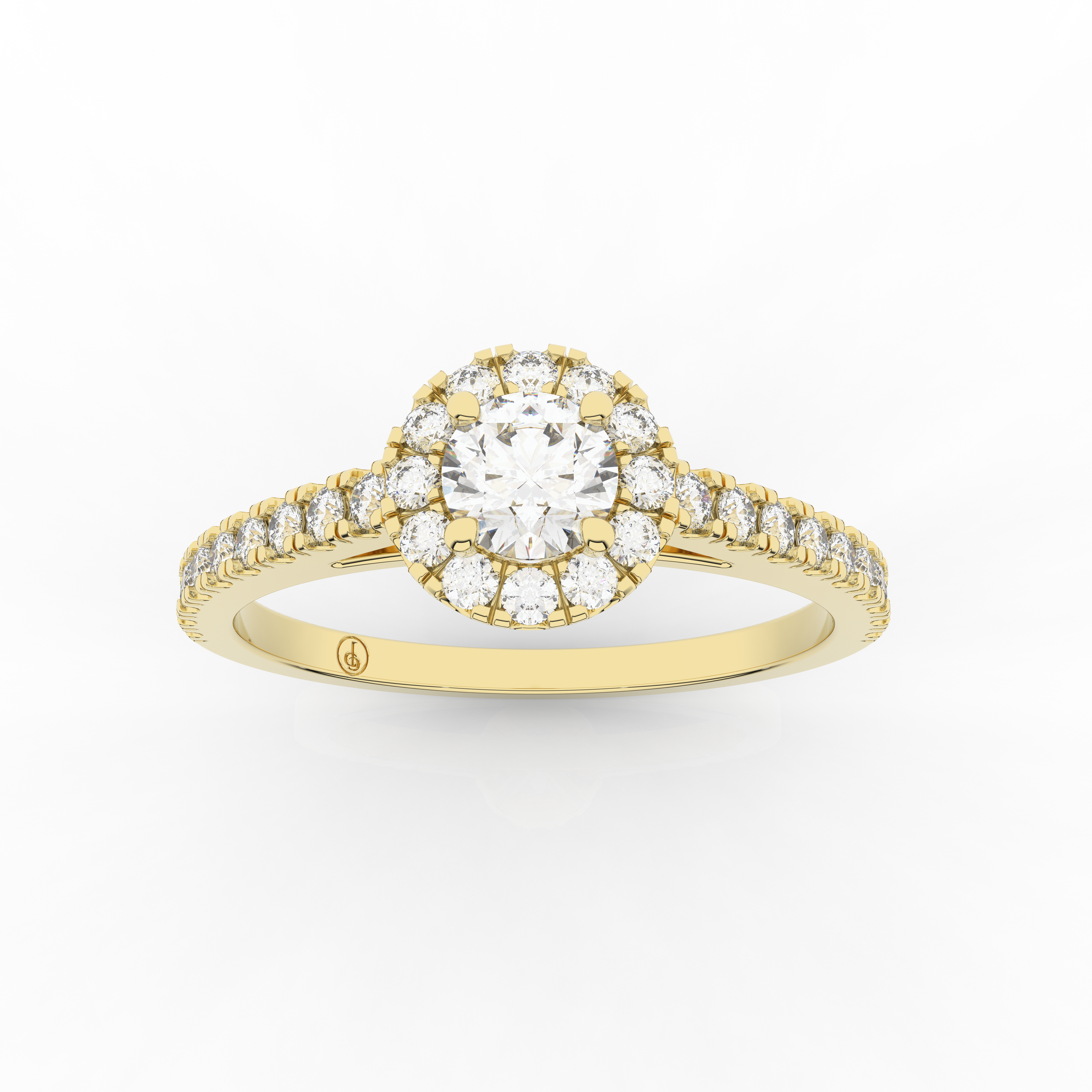 Elix Round Pave Engagement Ring 0.55 Carat Natural Diamond 18 Karat Gold