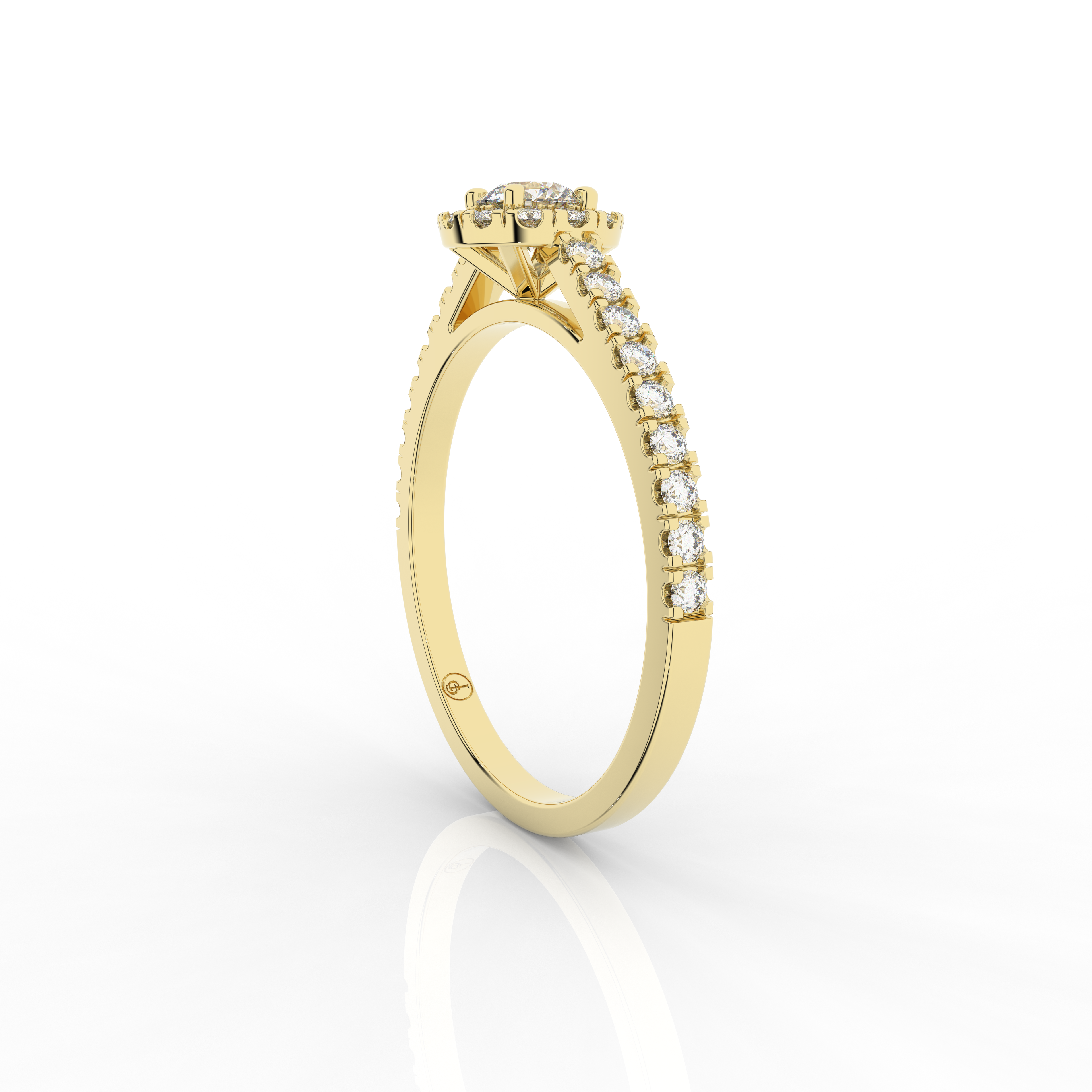 Elix Round Pave Engagement Ring 0.55 Carat Natural Diamond 18 Karat Gold