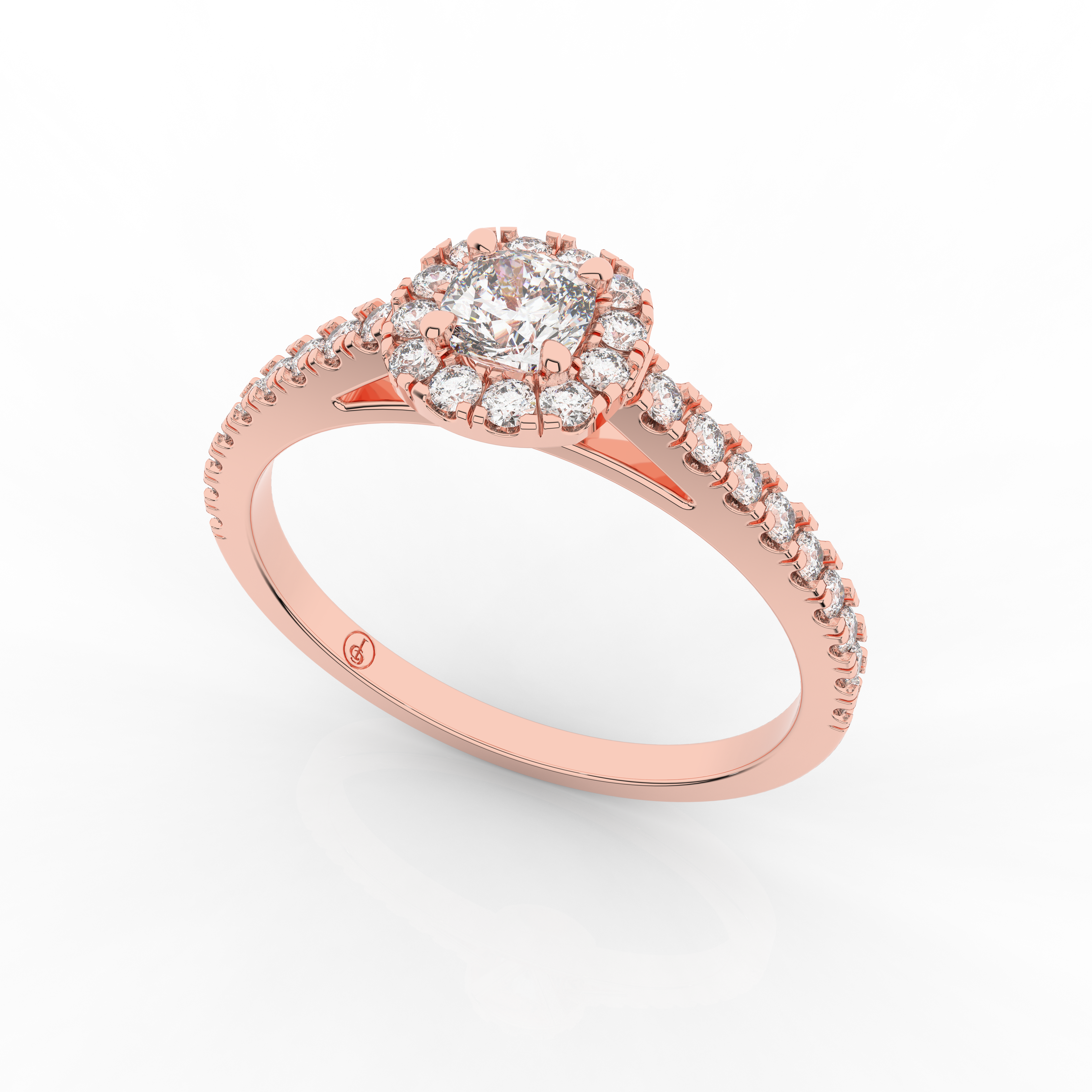 Elix Cushion Pave Engagement Ring 0.45 Carat Natural Diamond 18 Karat Gold