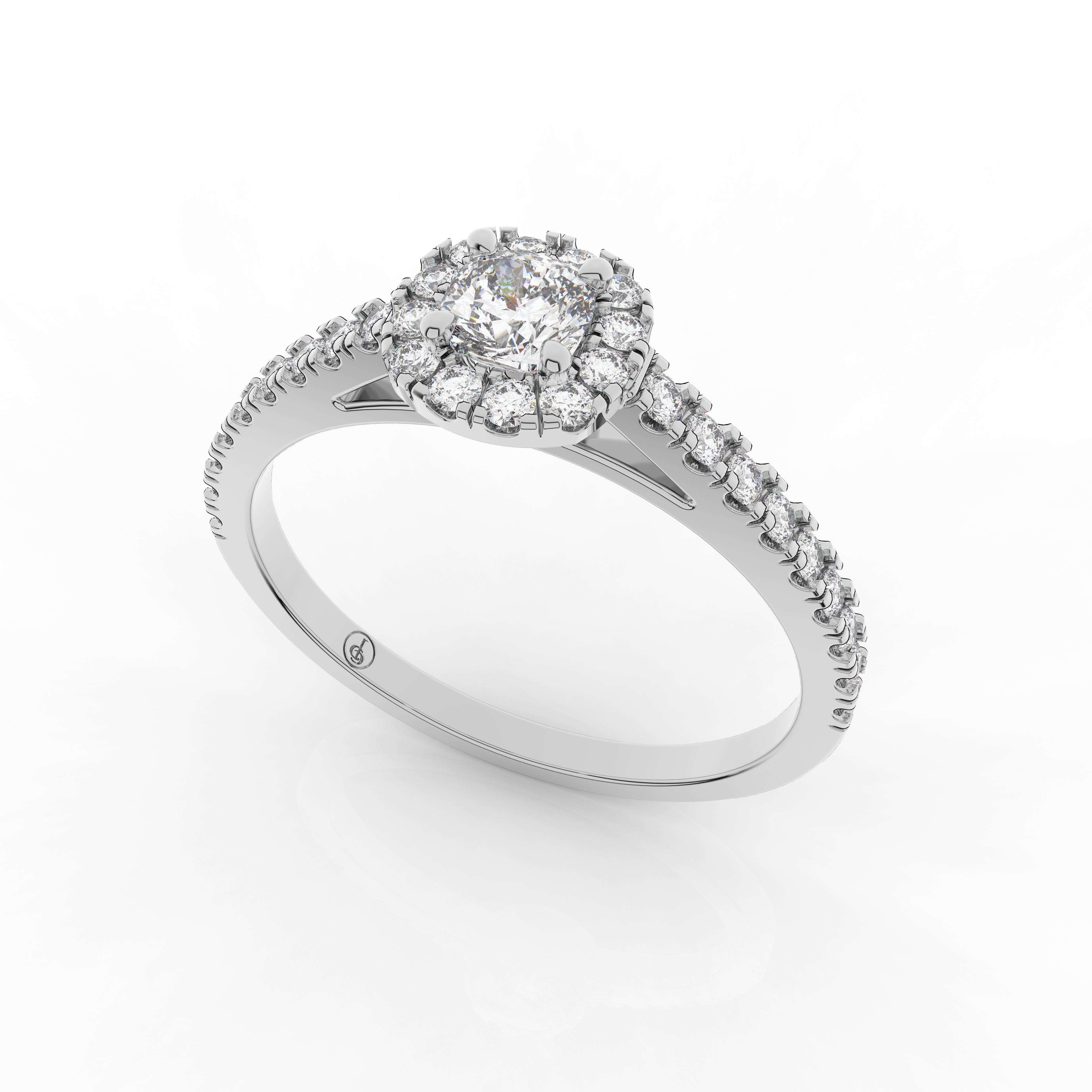 Elix Cushion Pave Engagement Ring 0.45 Carat Natural Diamond 18 Karat Gold