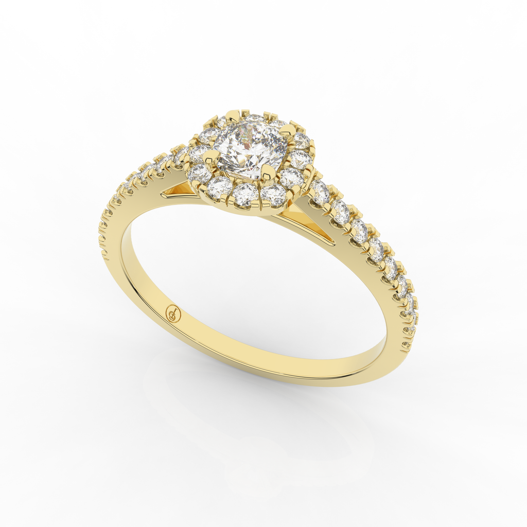 Elix Cushion Pave Engagement Ring 0.45 Carat Natural Diamond 18 Karat Gold