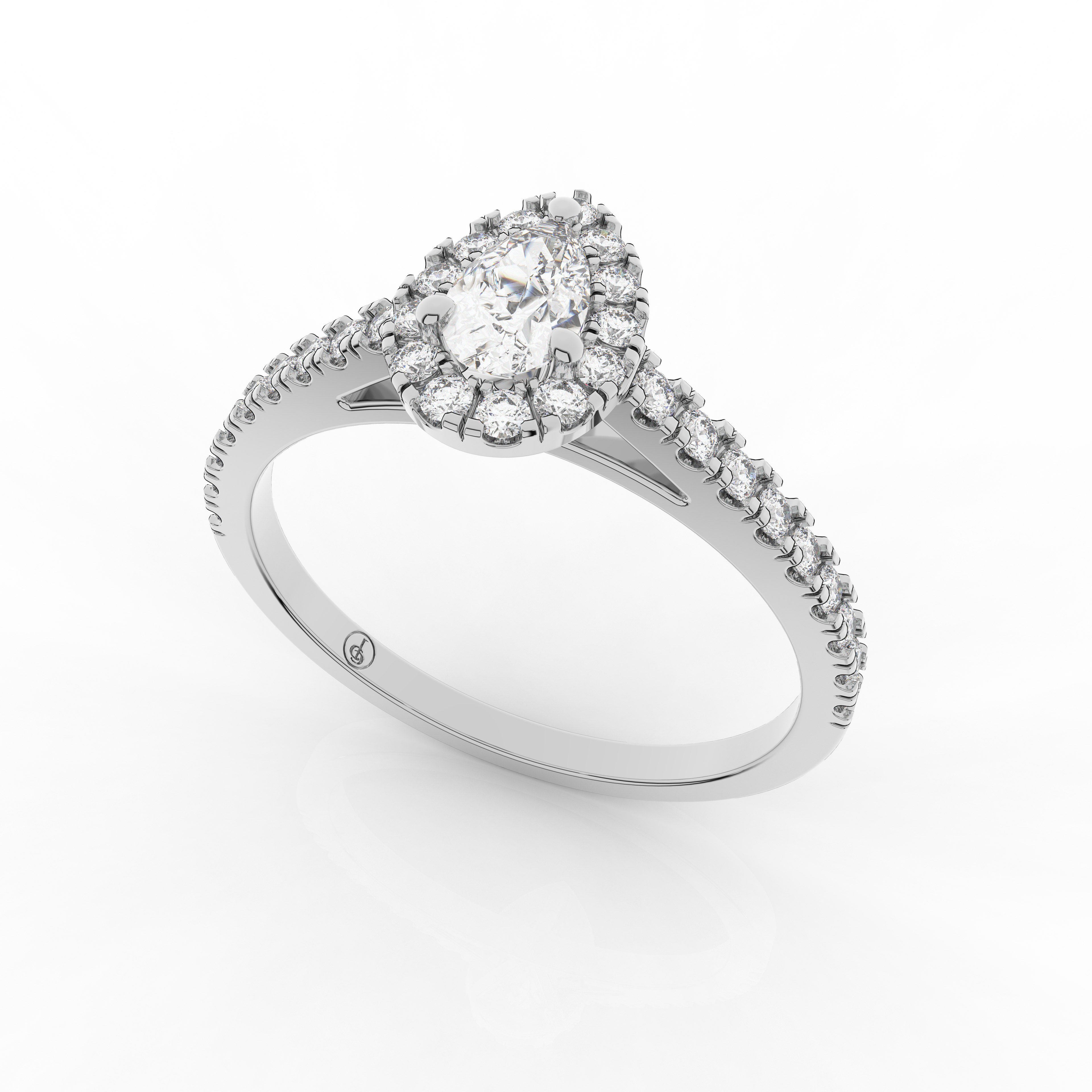 Elix Pear Pave Engagement Ring 0.44 Carat Natural Diamond 18 Karat Gold