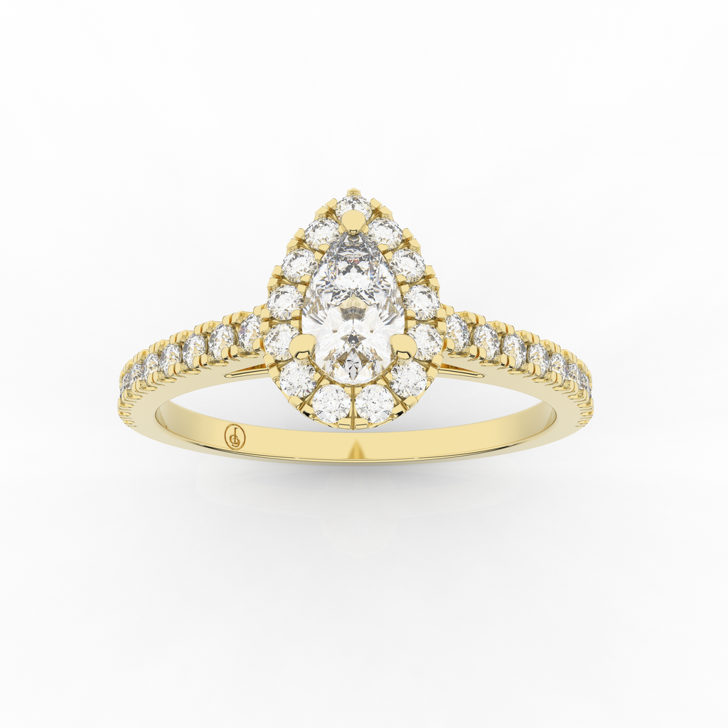 Elix Pear Pave Engagement Ring 0.44 Carat Natural Diamond 18 Karat Gold