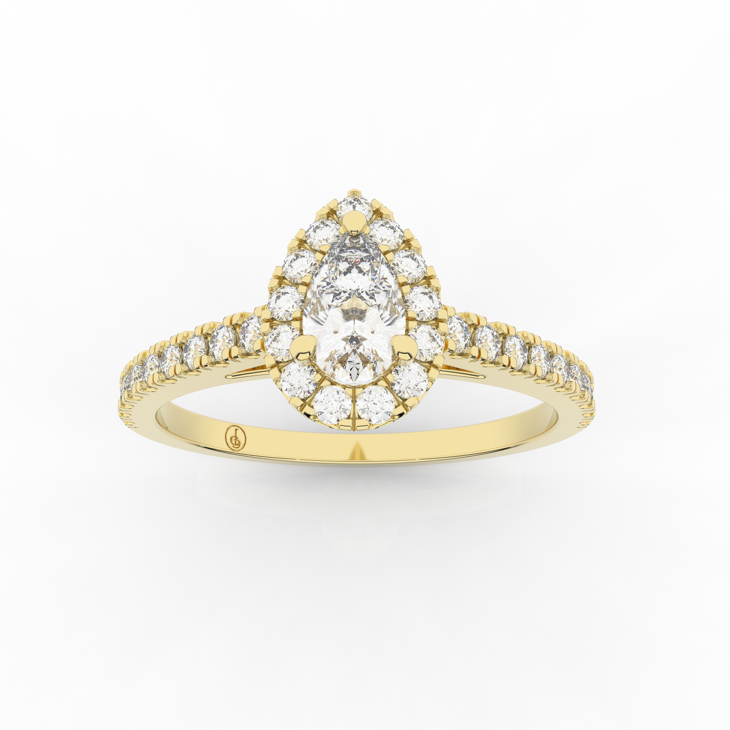 Elix Pear Pave Engagement Ring 0.44 Carat Natural Diamond 18 Karat Gold