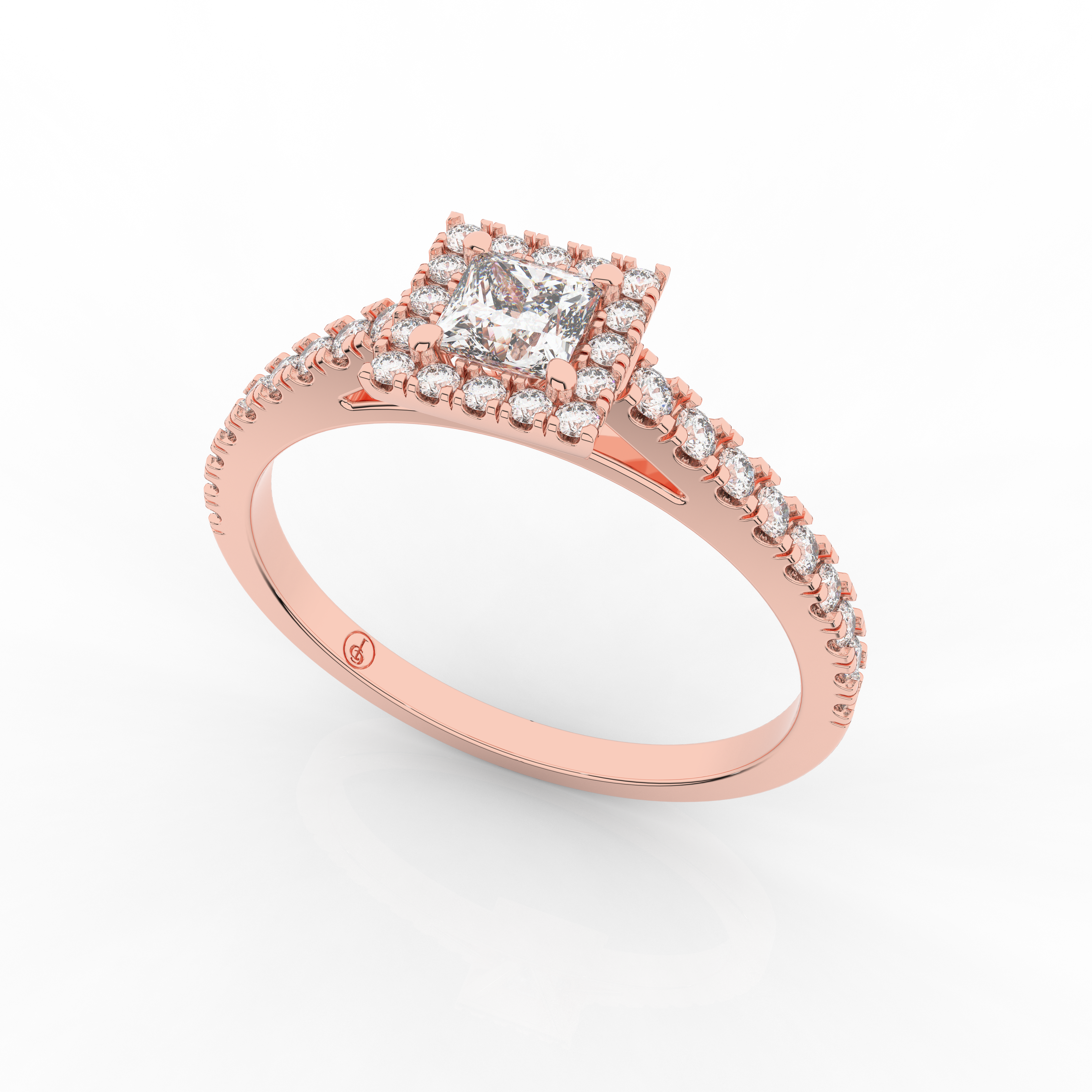 Elix Rectangle Pave Engagement Ring 0.43 Carat Natural Diamond 18 Karat Gold