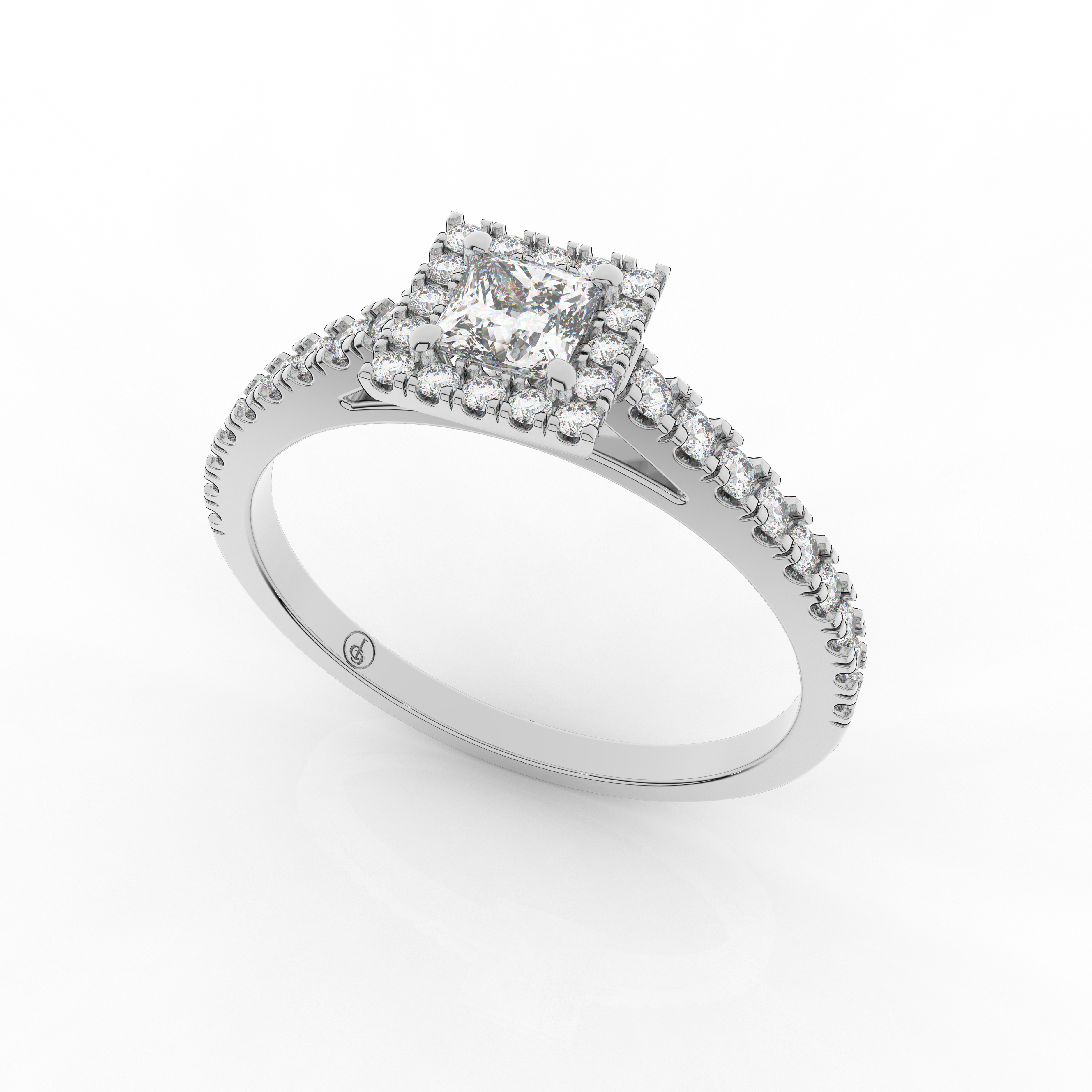 Elix Rectangle Pave Engagement Ring 0.43 Carat Natural Diamond 18 Karat Gold