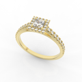 Gold ring with a diamond on a white background