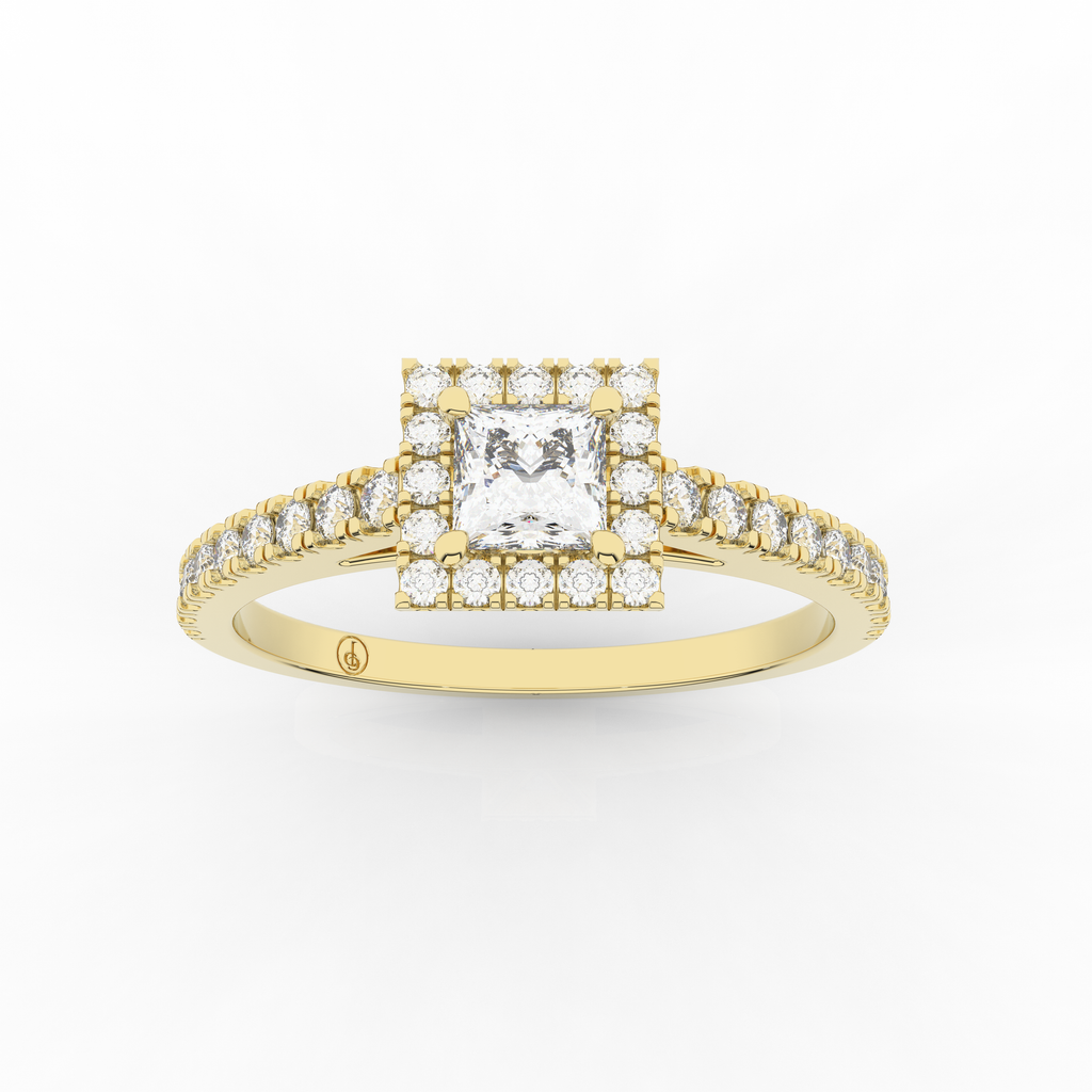 Elix Rectangle Pave Engagement Ring 0.43 Carat Natural Diamond 18 Karat Gold