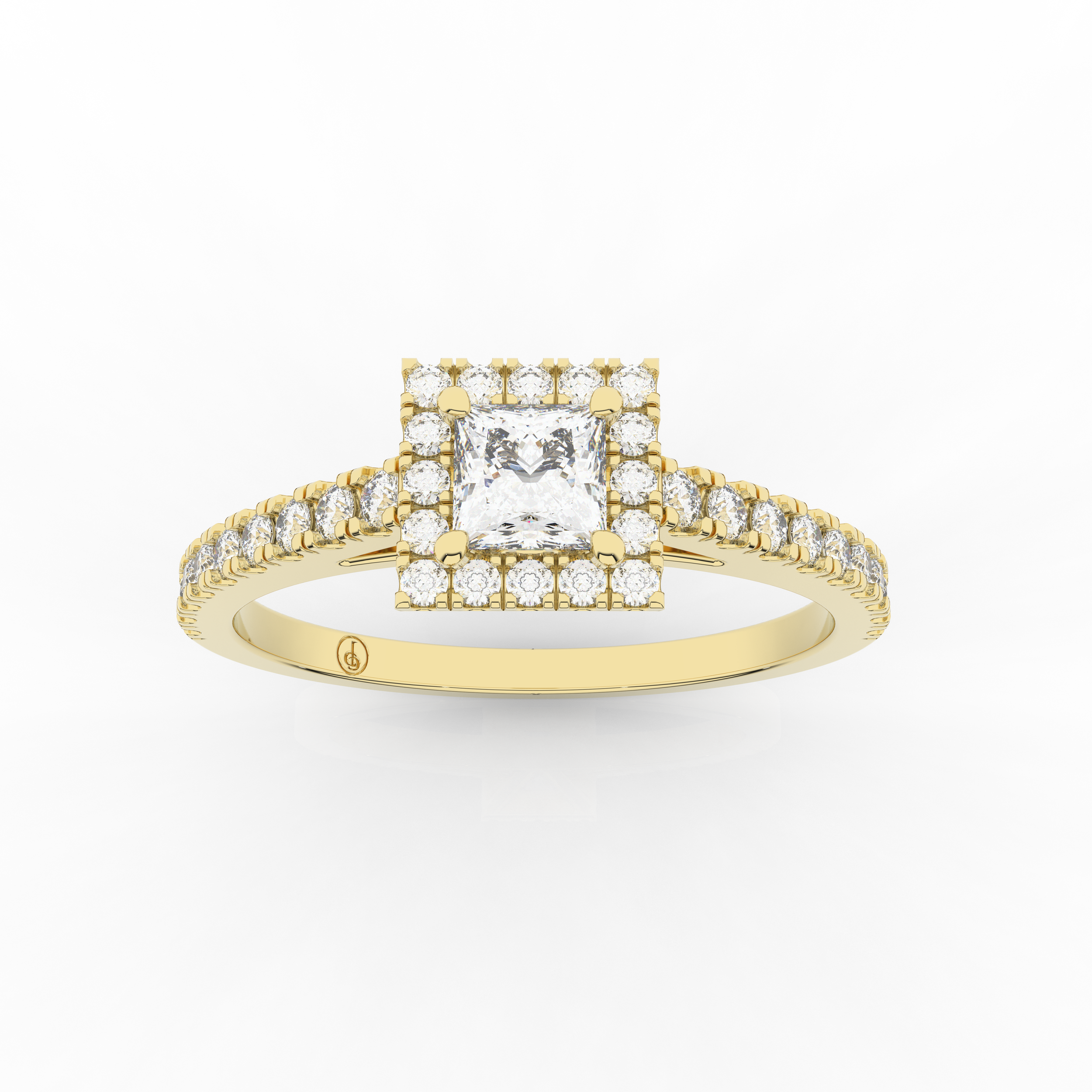 Elix Rectangle Pave Engagement Ring 0.43 Carat Natural Diamond 18 Karat Gold
