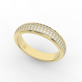 Gold ring with diamond accents on a white background